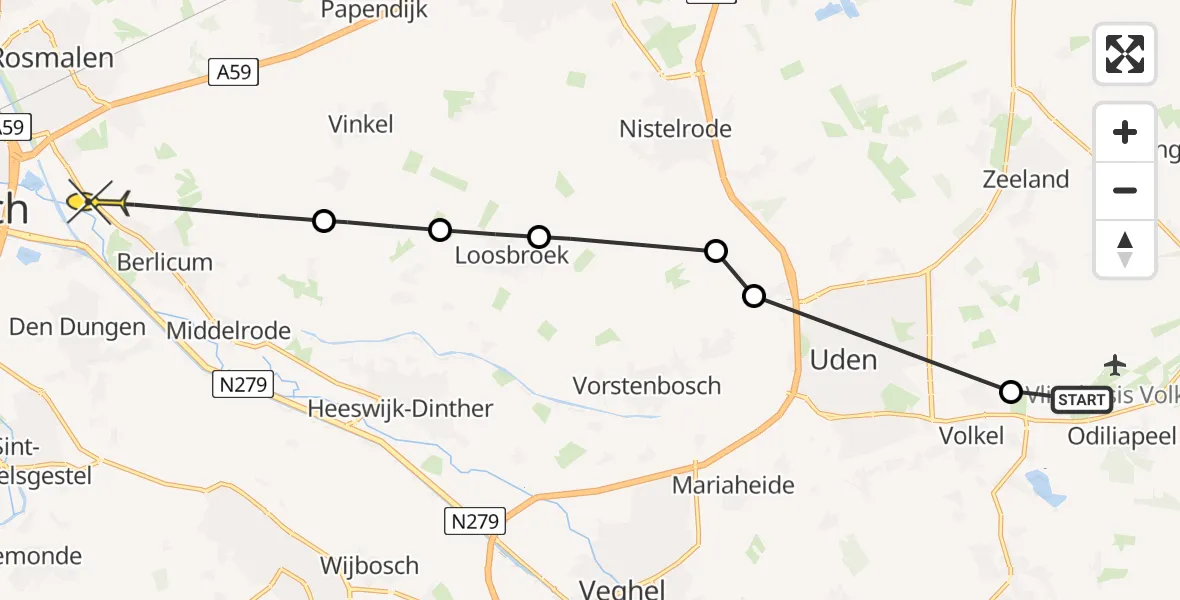 Routekaart van de vlucht: Politieheli naar Berlicum, Zeelandsedijk