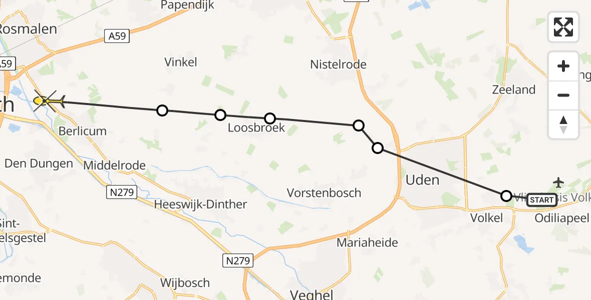 Routekaart van de vlucht: Politiehelikopter naar Berlicum, Zeelandsedijk