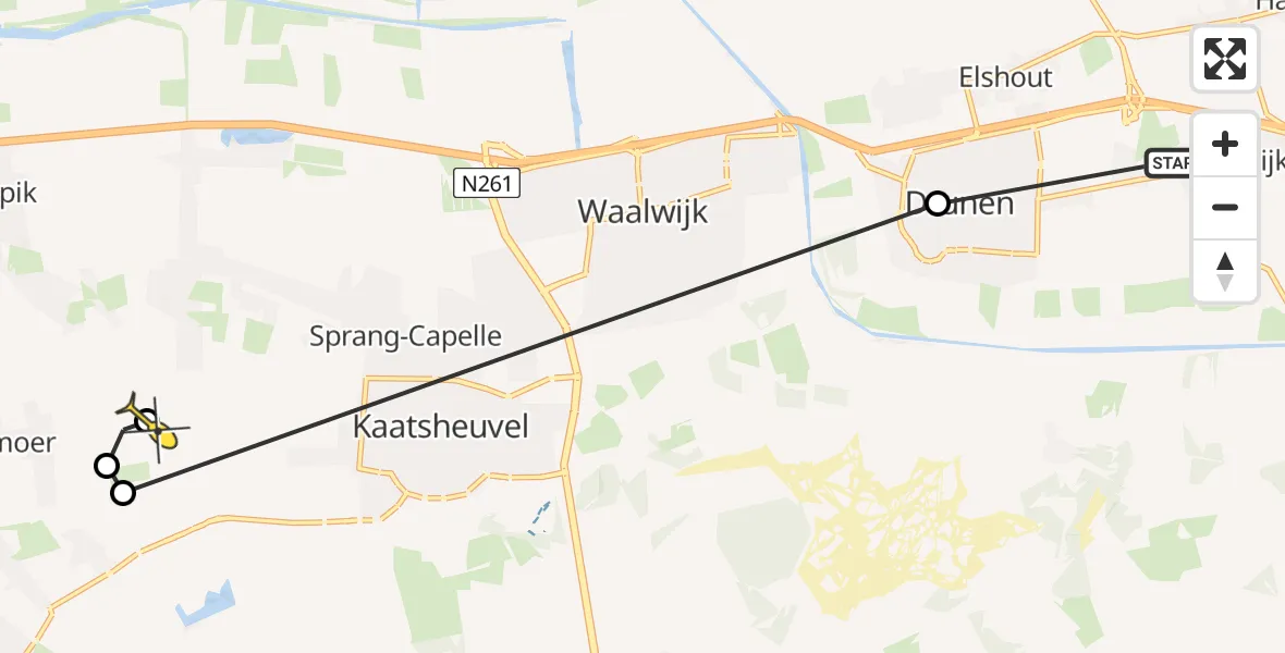 Routekaart van de vlucht: Politieheli naar Sprang-Capelle, Anton Pieckplein