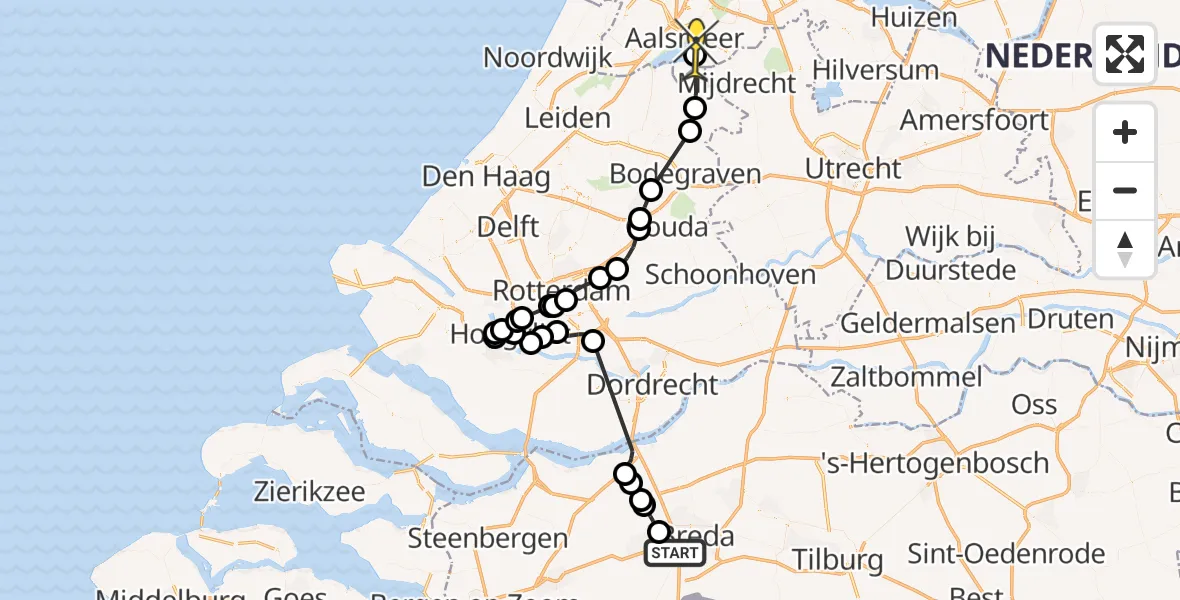 Routekaart van de vlucht: Politieheli naar De Kwakel, Bagvensestraat