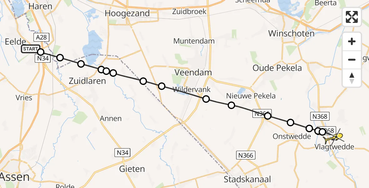 Routekaart van de vlucht: Lifeliner 4 naar Vlagtwedde, Groningerstraat