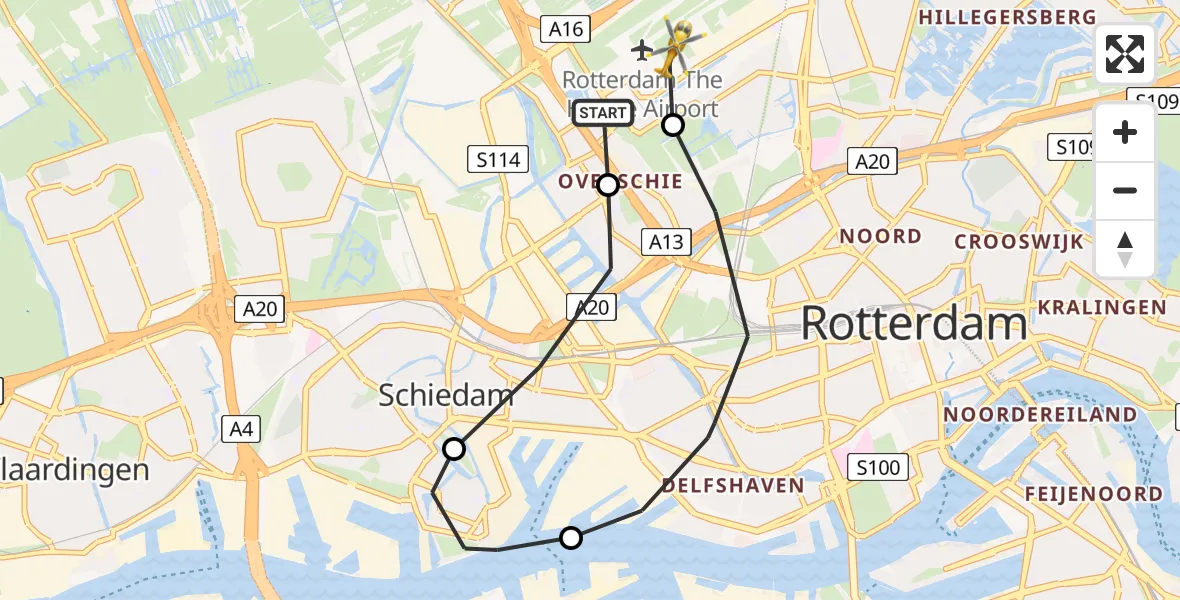 Vluchtroute Traumahelikopter Rotterdam The Hague Airport - Rotterdam The Hague Airport, 08 maart 2024, 14:31