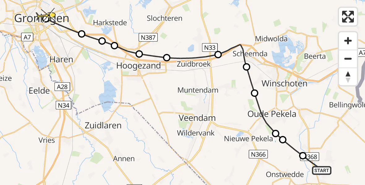 Routekaart van de vlucht: Lifeliner 4 naar Universitair Medisch Centrum Groningen, Wedderstraat