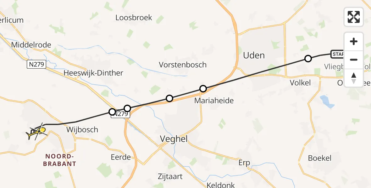 Routekaart van de vlucht: Lifeliner 3 naar Schijndel, Jagersveld