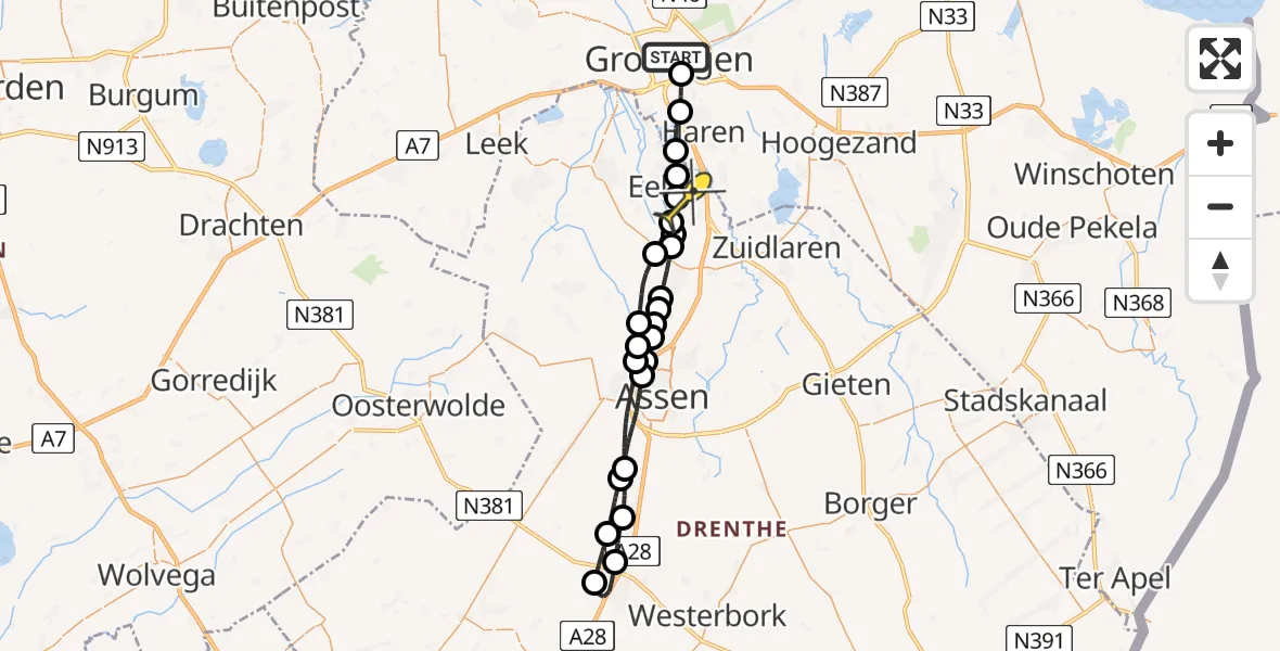 Routekaart van de vlucht: Lifeliner 4 naar Groningen Airport Eelde, Barkmolenstraat