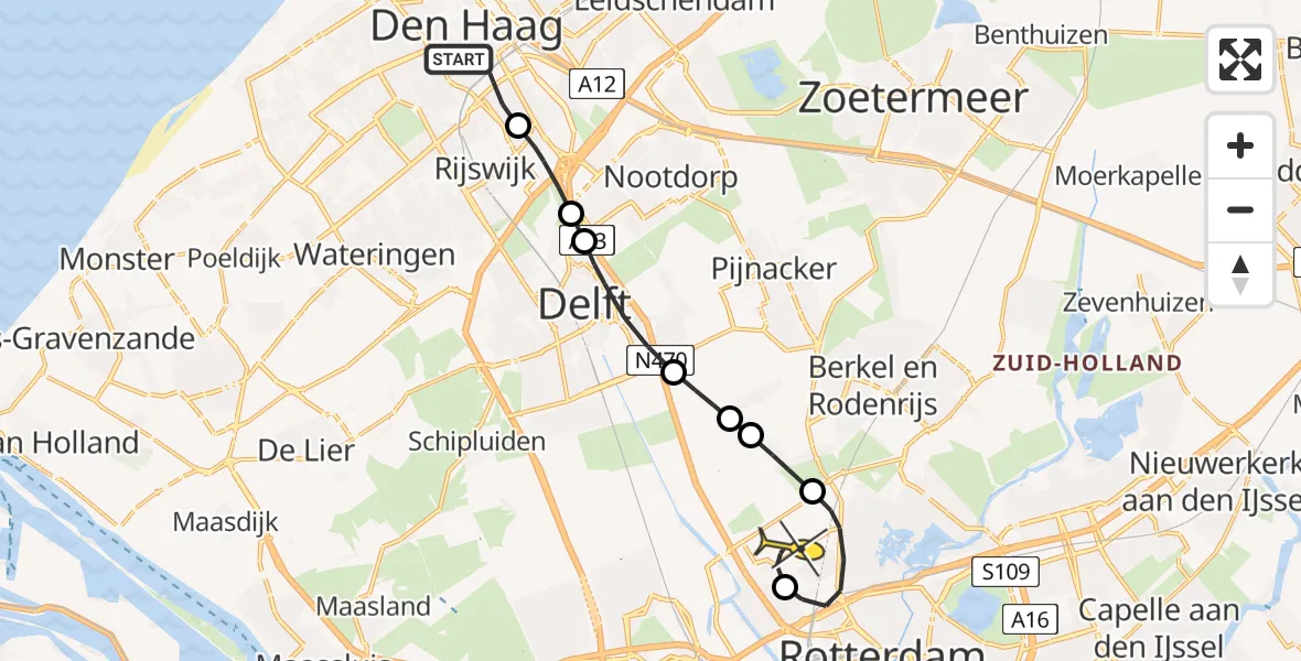 Routekaart van de vlucht: Lifeliner 2 naar Rotterdam The Hague Airport, Hoefkade