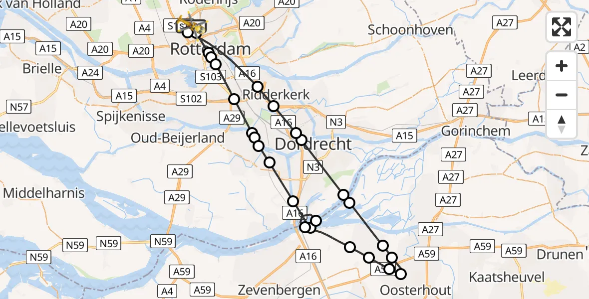 Vluchtroute Traumahelikopter Rotterdam The Hague Airport - Rotterdam The Hague Airport, 08 maart 2024, 17:15