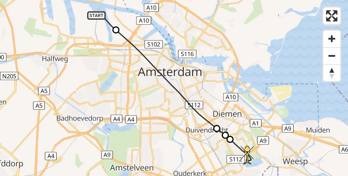 Routekaart van de vlucht: Lifeliner 1 naar Amsterdam, Kompasweg