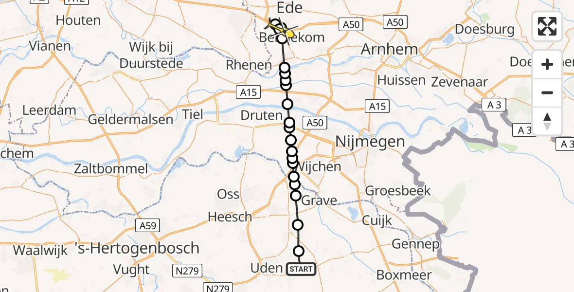 Routekaart van de vlucht: Lifeliner 3 naar Bennekom, Millsebaan