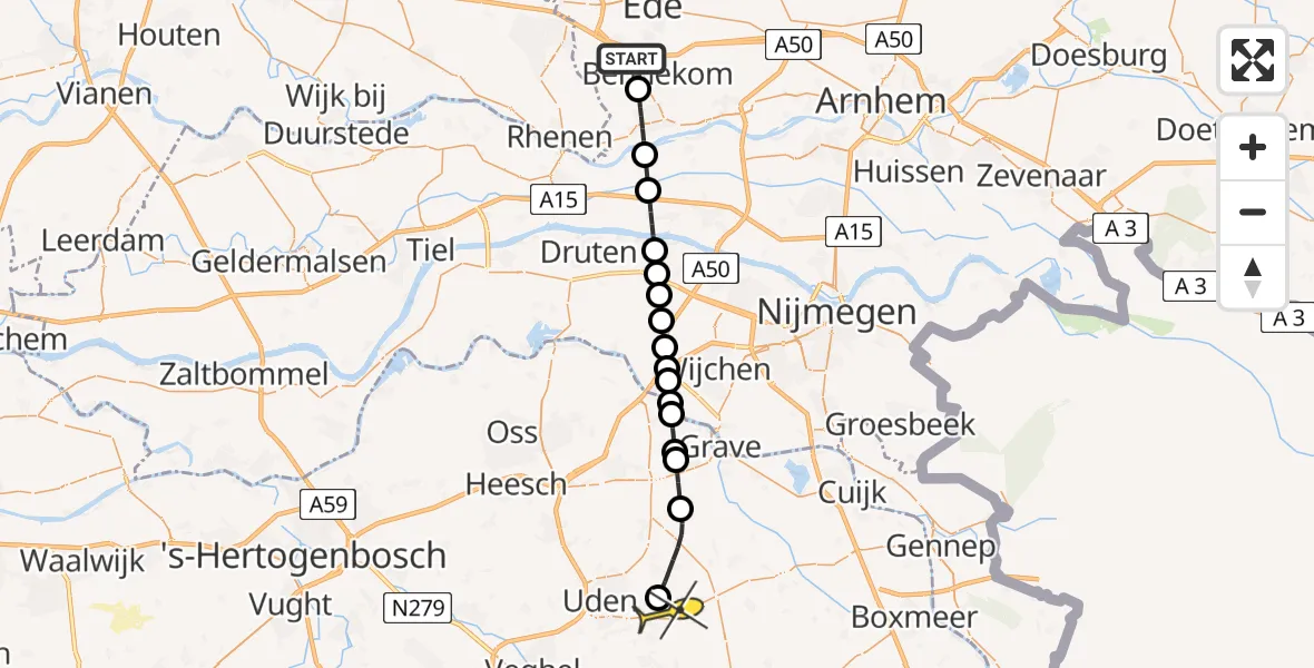 Routekaart van de vlucht: Lifeliner 3 naar Vliegbasis Volkel, Vier-Morgenweg