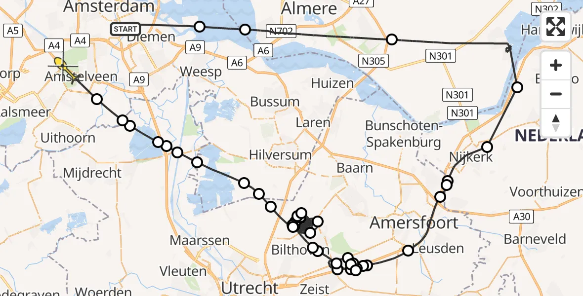 Routekaart van de vlucht: Politieheli naar Amstelveen, Archimedesplantsoen