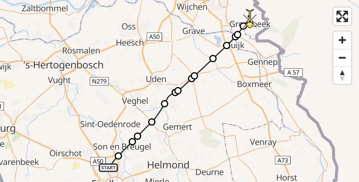 Routekaart van de vlucht: Lifeliner 3 naar Groesbeek, Ullerberglaan