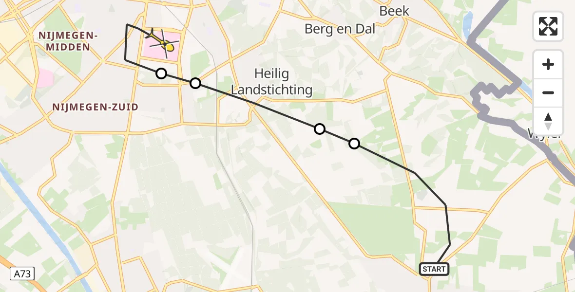 Routekaart van de vlucht: Lifeliner 3 naar Radboud Universitair Medisch Centrum, Derdebaan