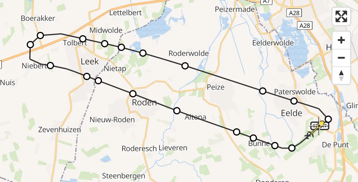 Routekaart van de vlucht: Lifeliner 4 naar Groningen Airport Eelde, Vosbergerlaan