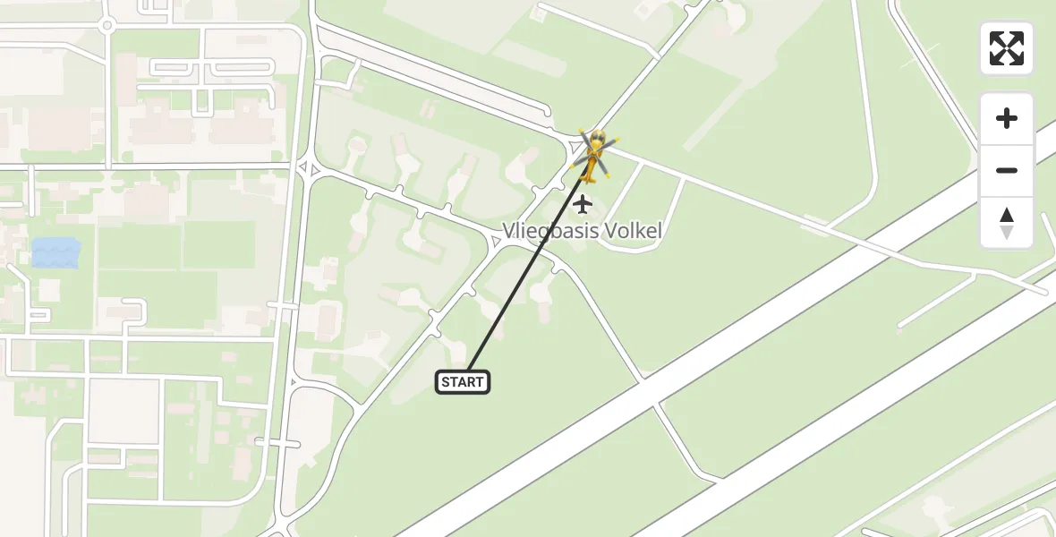 Vluchtroute Traumahelikopter van Vliegbasis Volkel naar Vliegbasis Volkel