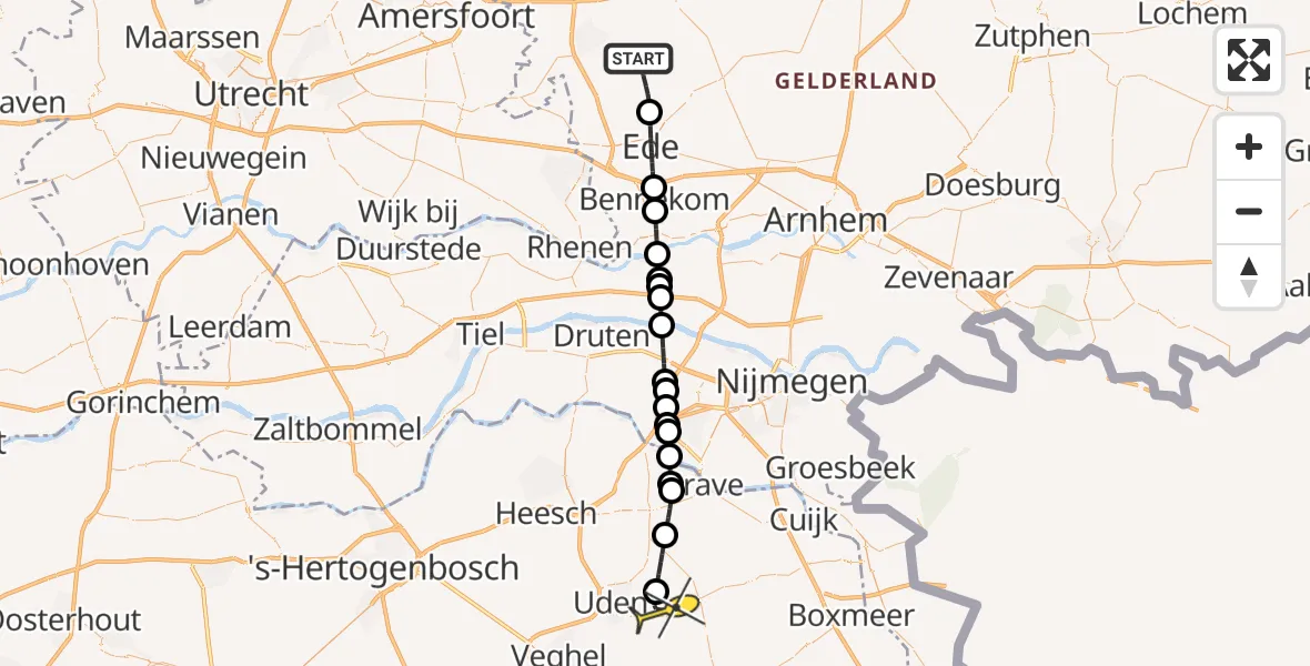 Routekaart van de vlucht: Lifeliner 3 naar Vliegbasis Volkel, Hammerdijk