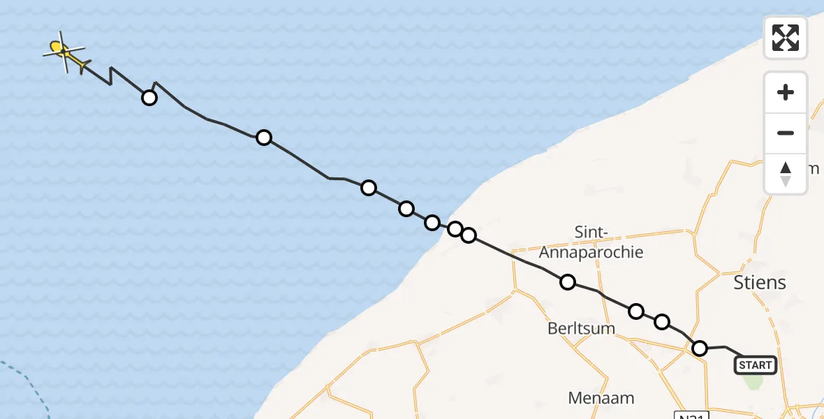 Routekaart van de vlucht: Ambulanceheli naar Formerum, Bitgumerlân