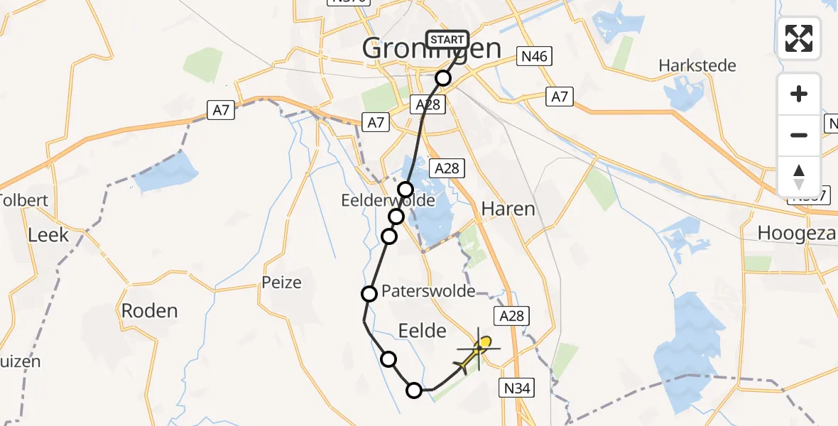 Routekaart van de vlucht: Lifeliner 4 naar Groningen Airport Eelde, Griffeweg