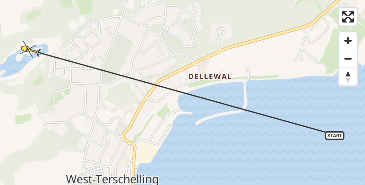 Routekaart van de vlucht: Ambulancehelikopter naar West-Terschelling, Doodemanskisten