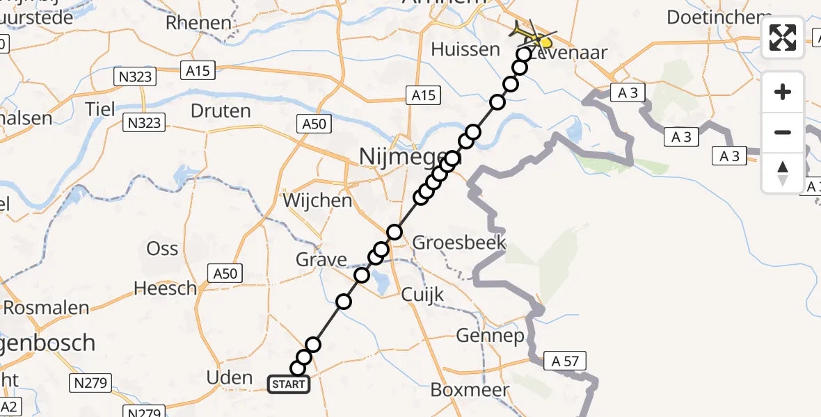 Routekaart van de vlucht: Lifeliner 3 naar Duiven, Zeelandsedijk