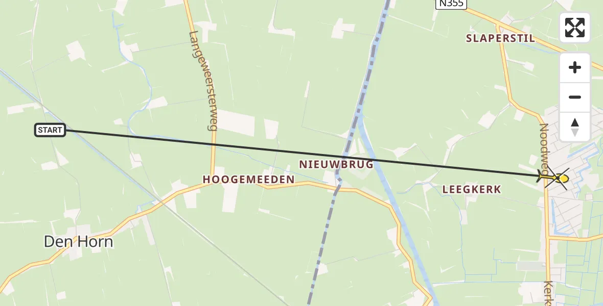 Routekaart van de vlucht: Ambulanceheli naar Groningen, Lutherstraat