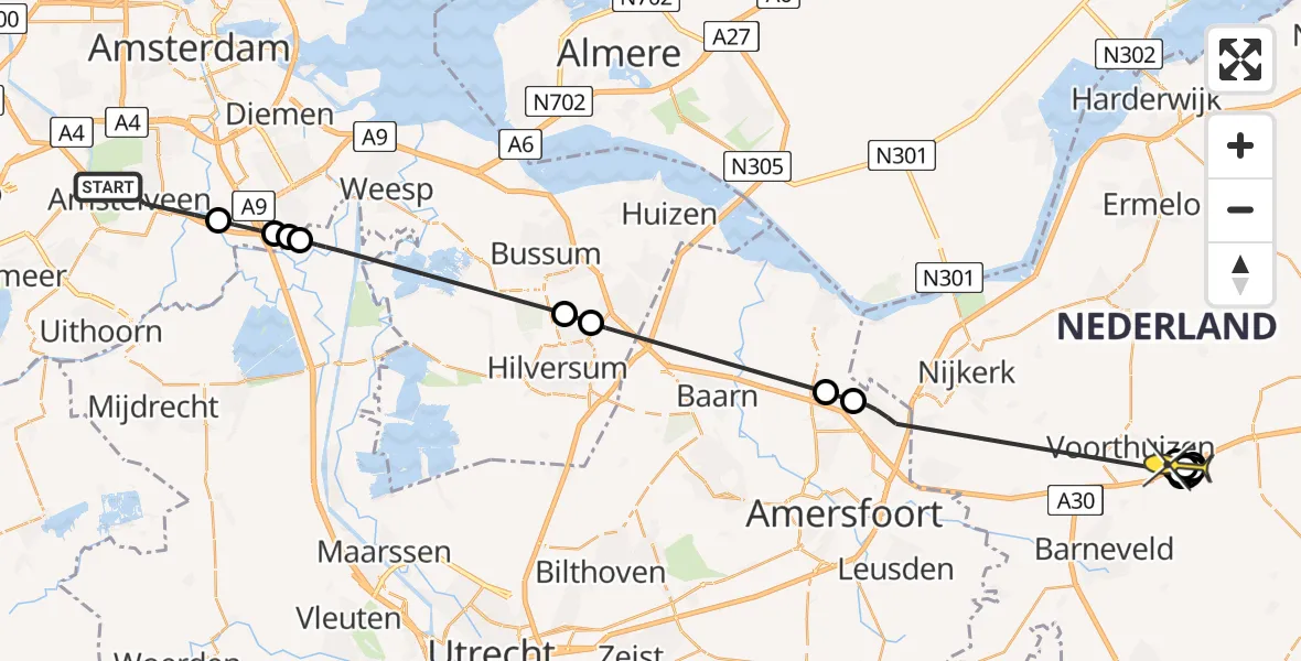 Routekaart van de vlucht: Politieheli naar Voorthuizen, Goeman Borgesiuslaan