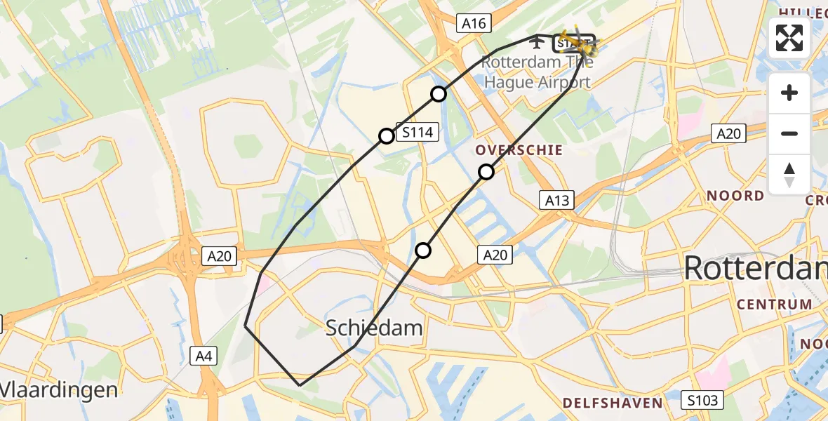 Vluchtroute Traumahelikopter Rotterdam The Hague Airport - Rotterdam The Hague Airport, 09 maart 2024, 07:54