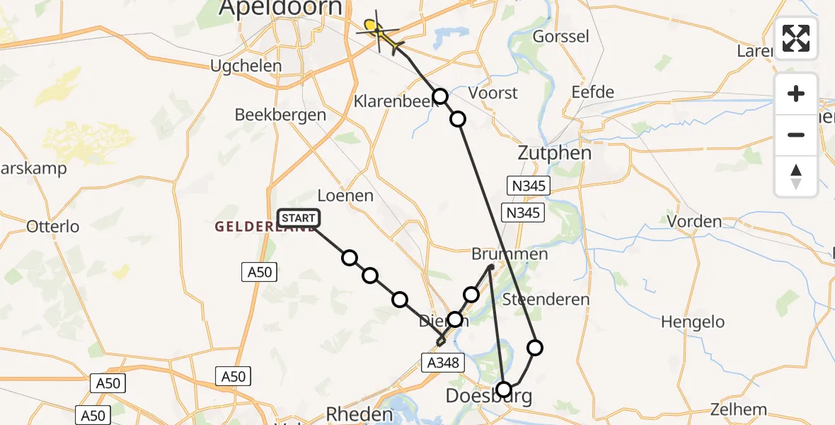 Routekaart van de vlucht: Politieheli naar Apeldoorn, Droefakkers