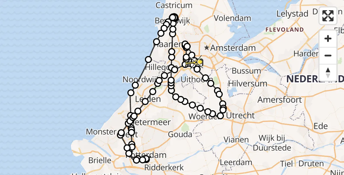 Vluchtroute Politiehelikopter van Schiphol naar Schiphol