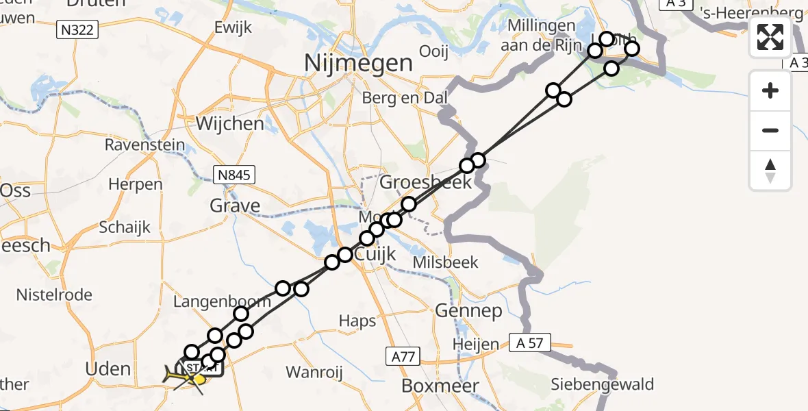 Routekaart van de vlucht: Lifeliner 3 naar Vliegbasis Volkel, Spottersweg