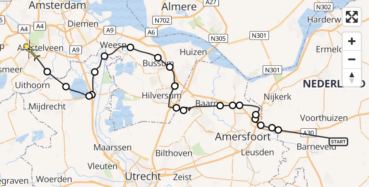 Routekaart van de vlucht: Politieheli naar Amstelveen, Middelaar