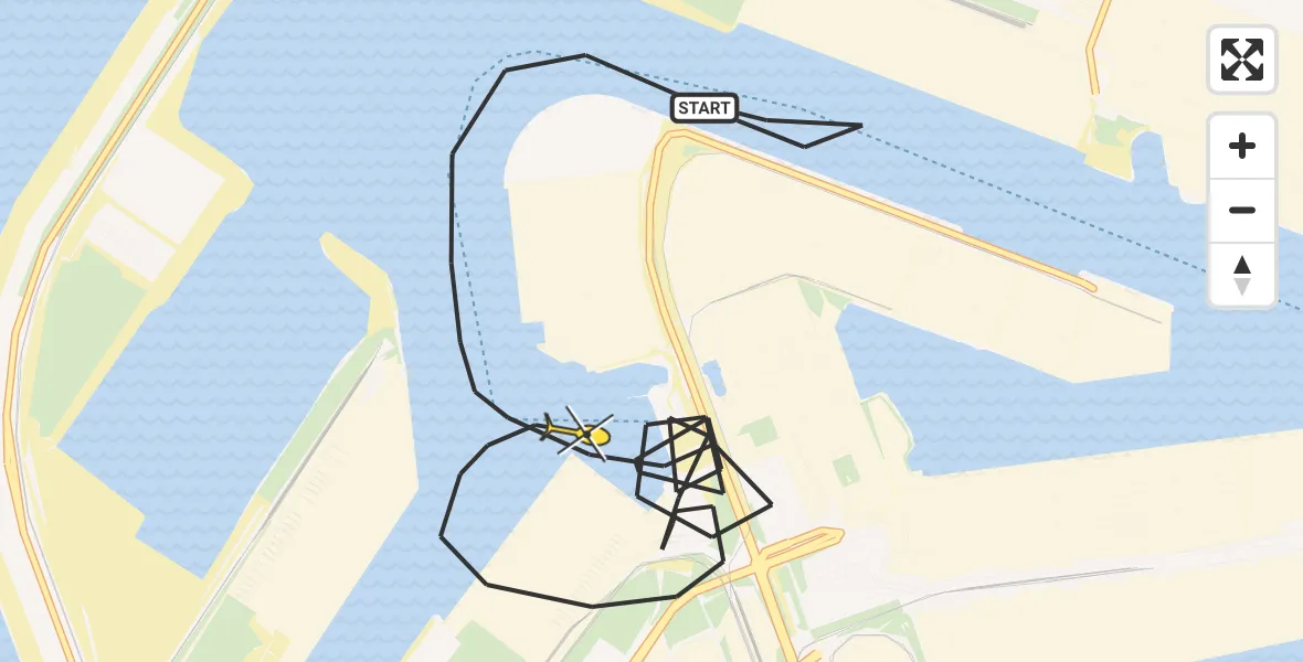 Routekaart van de vlucht: Kustwachthelikopter naar Maasvlakte, Antarcticaweg