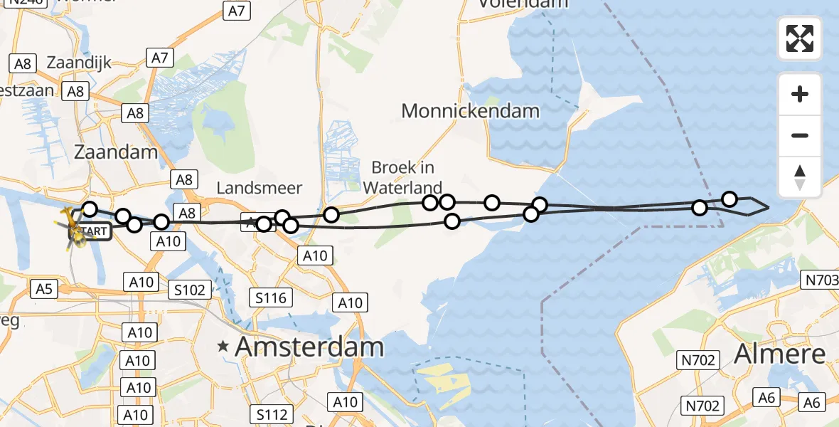 Vluchtroute Traumahelikopter van Amsterdam Heliport naar Amsterdam Heliport