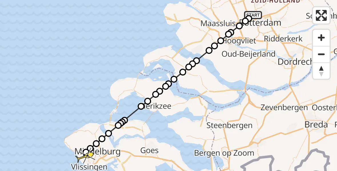 Routekaart van de vlucht: Lifeliner 2 naar Koudekerke, Welschapstraat