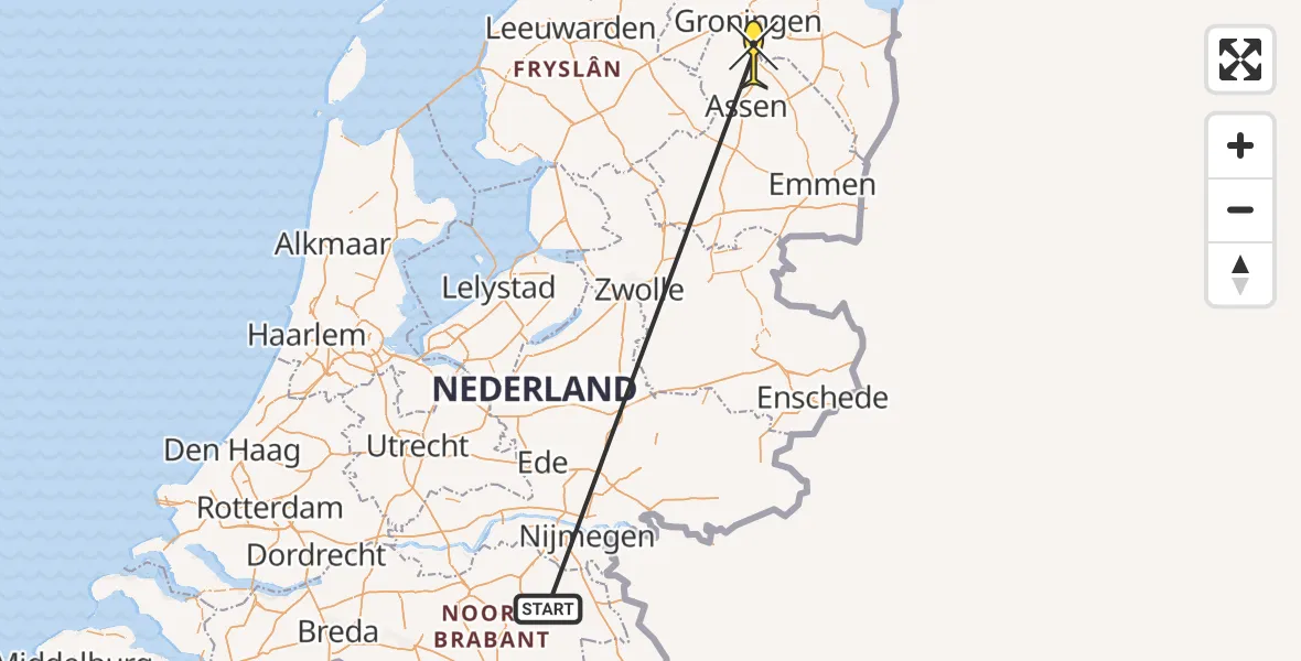 Routekaart van de vlucht: Traumahelikopter naar Groningen Airport Eelde, Machlaan