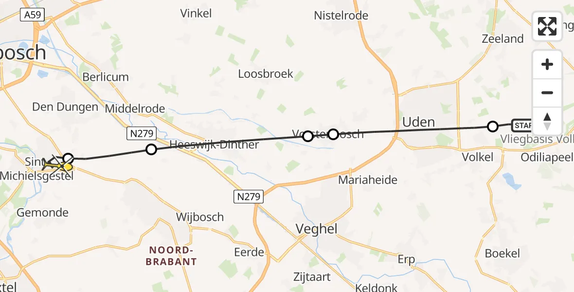 Routekaart van de vlucht: Lifeliner 3 naar Sint-Michielsgestel, Mandenmakerstraat