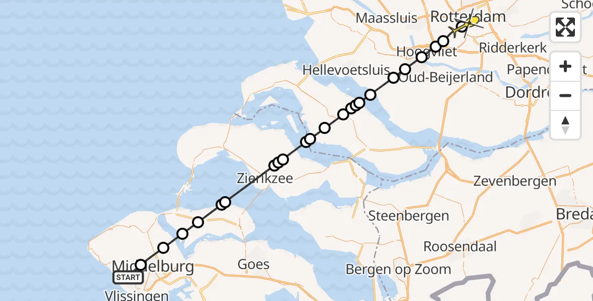 Routekaart van de vlucht: Lifeliner 2 naar Erasmus MC, Breeweg