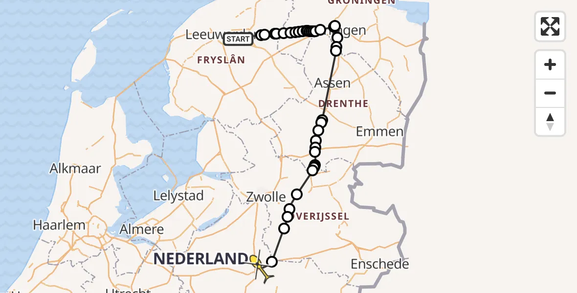 Routekaart van de vlucht: Politieheli naar Apeldoorn, Bûtlânreed