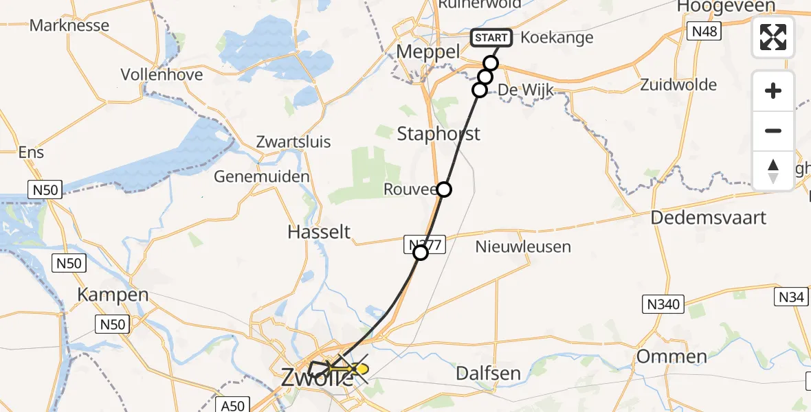 Routekaart van de vlucht: Lifeliner 4 naar Zwolle, Broekhuizen
