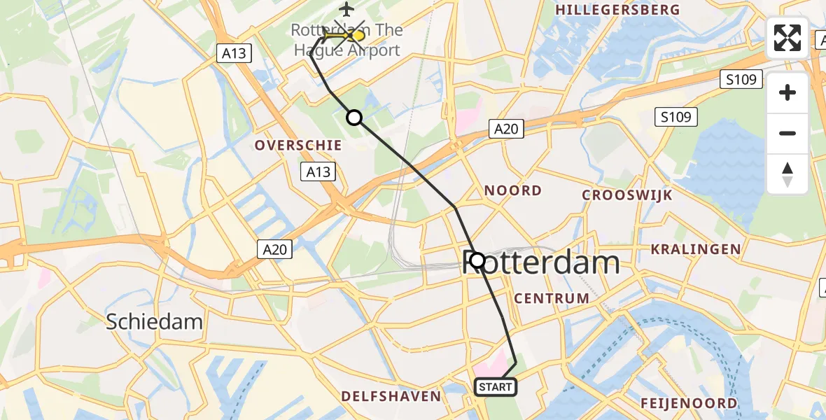 Routekaart van de vlucht: Lifeliner 2 naar Rotterdam The Hague Airport, Nieuwe Binnenweg