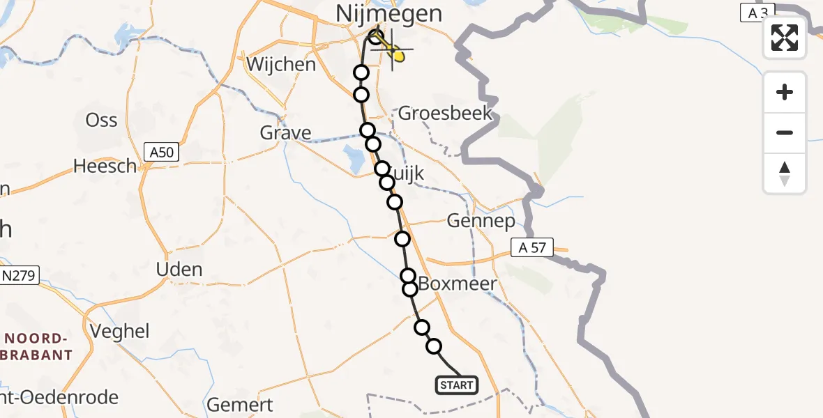 Routekaart van de vlucht: Lifeliner 3 naar Radboud Universitair Medisch Centrum, Rondweg