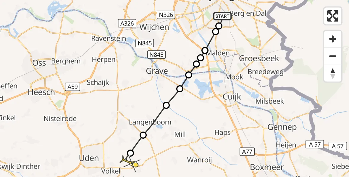 Routekaart van de vlucht: Lifeliner 3 naar Vliegbasis Volkel, Schepenenstraat