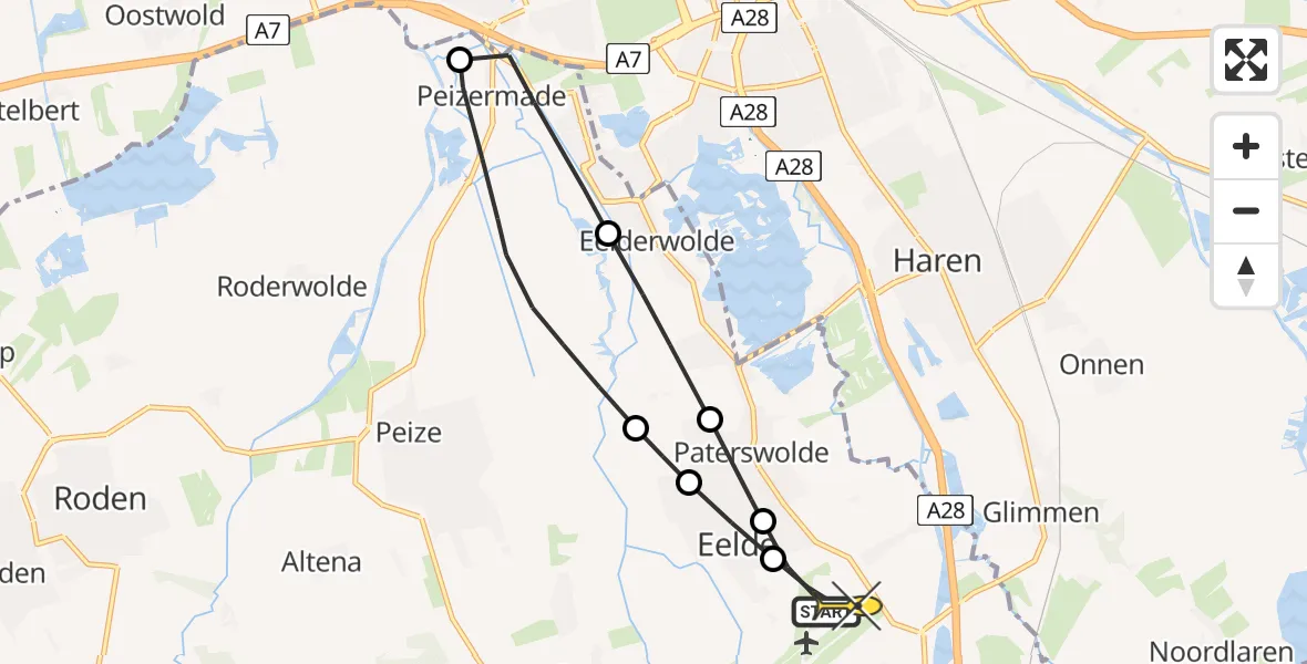 Routekaart van de vlucht: Lifeliner 4 naar Groningen Airport Eelde, Drostweg