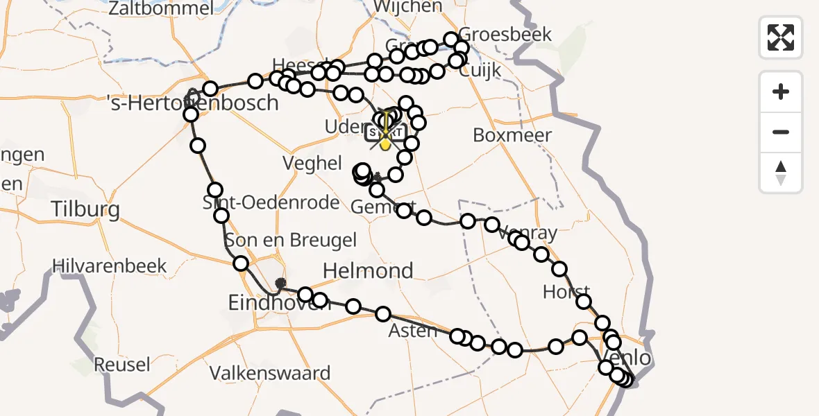 Routekaart van de vlucht: Politieheli naar Vliegbasis Volkel, Zeelandsedijk