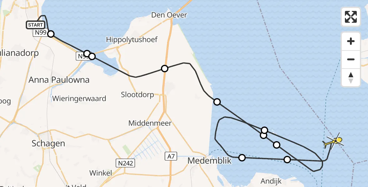 Routekaart van de vlucht: Kustwachthelikopter naar Enkhuizen, Oostoeverweg
