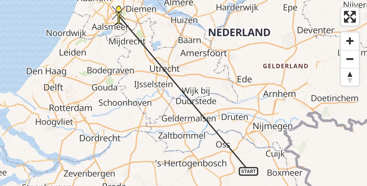 Vluchtroute Traumahelikopter van Vliegbasis Volkel naar Schiphol