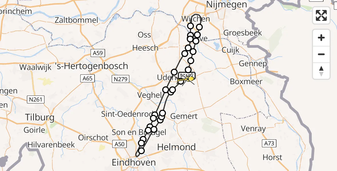 Routekaart van de vlucht: Lifeliner 3 naar Vliegbasis Volkel, Beemdsteeg