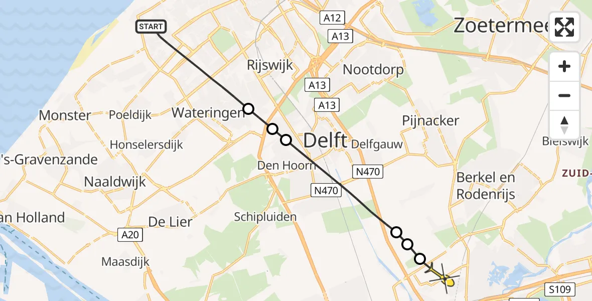 Routekaart van de vlucht: Lifeliner 2 naar Rotterdam The Hague Airport, Van Drieststraat