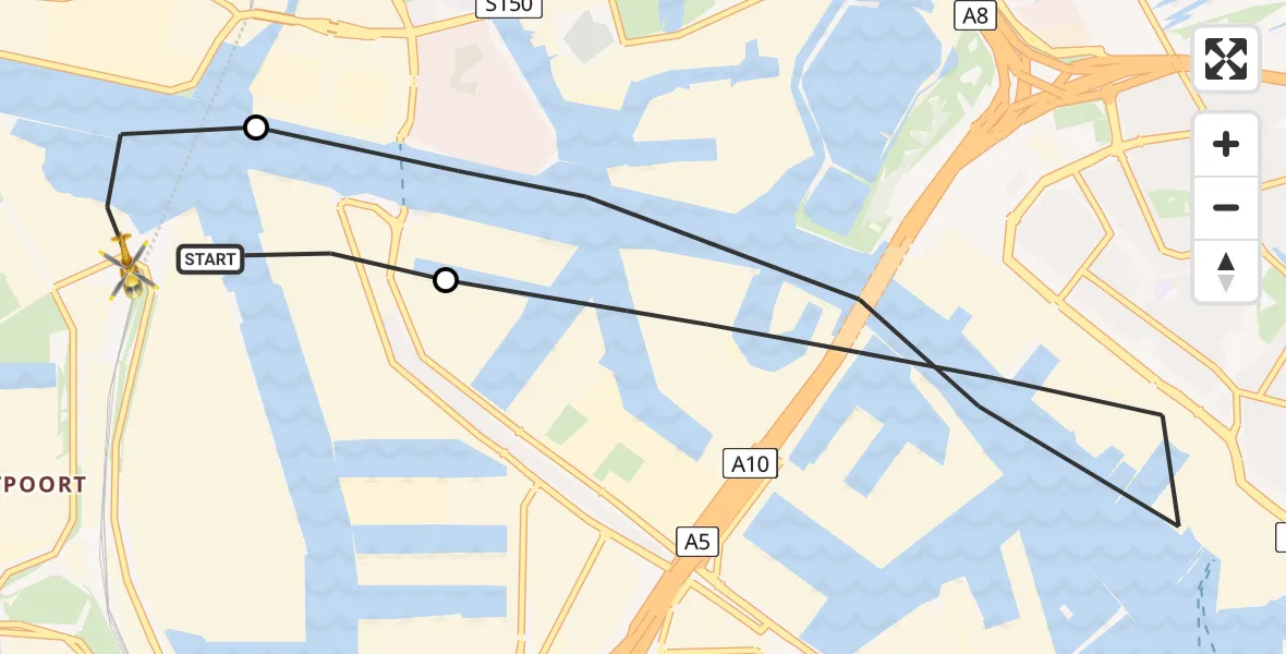 Vluchtroute Traumahelikopter van Amsterdam Heliport naar Amsterdam Heliport