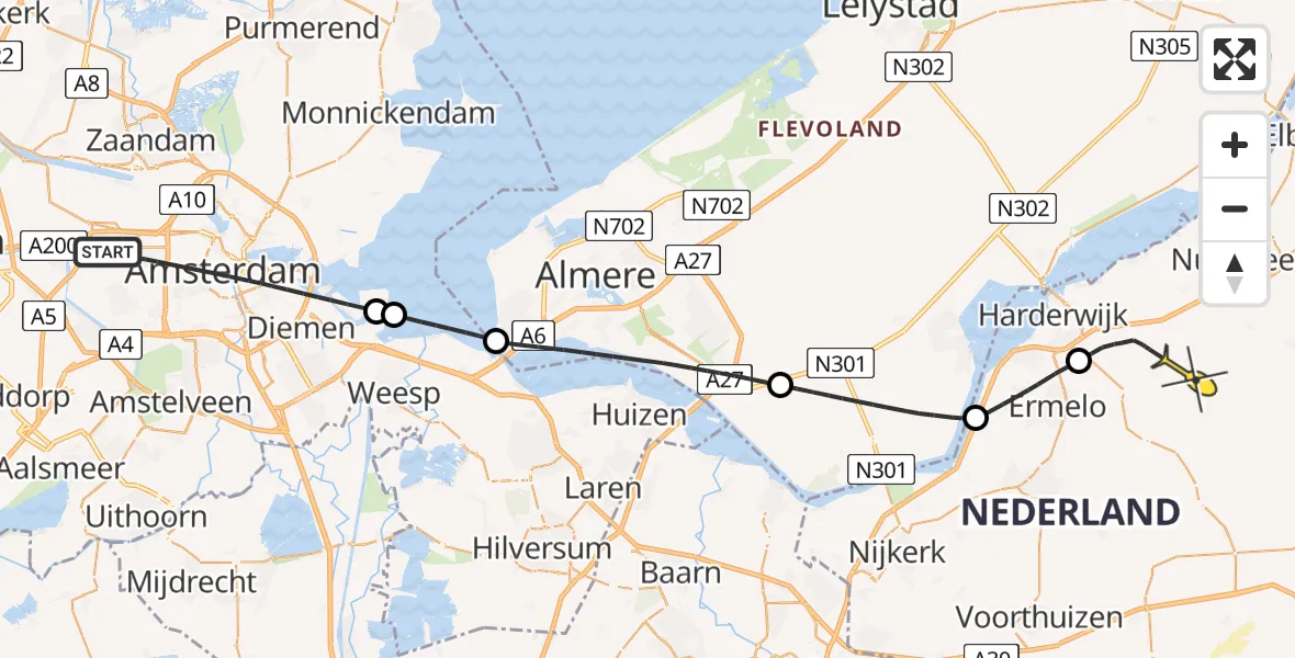 Routekaart van de vlucht: Politieheli naar Ermelo, Brettenpad